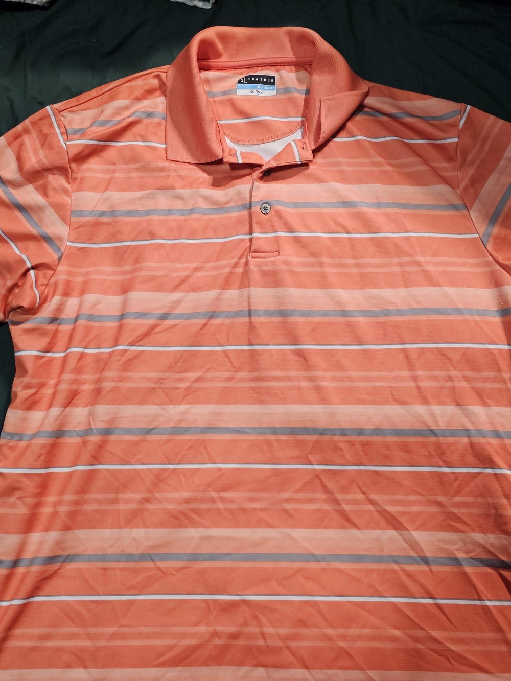 PGA Tour Coral and White Striped Polo